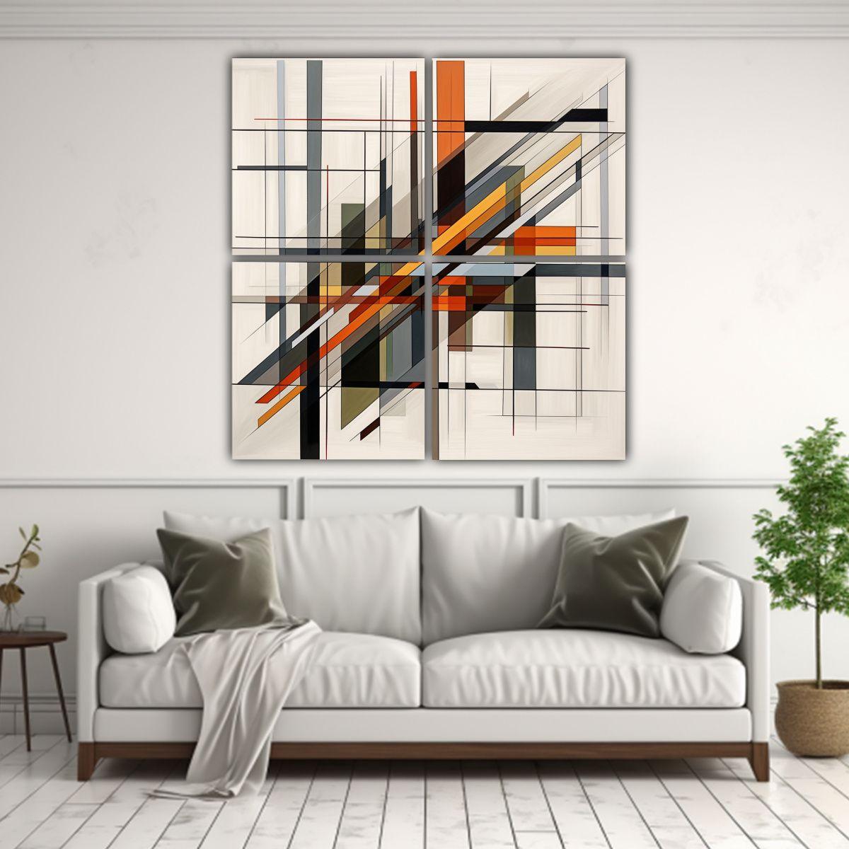 Cuatro Lienzos De Tela Imagen De Líneas 160x160 Cm-2