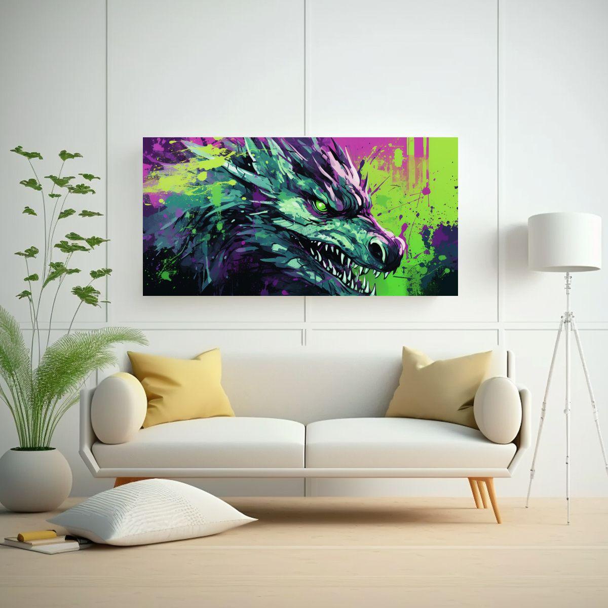 Pintura Decorativa Lienzo Dragón Verde Y 160x80cm-2