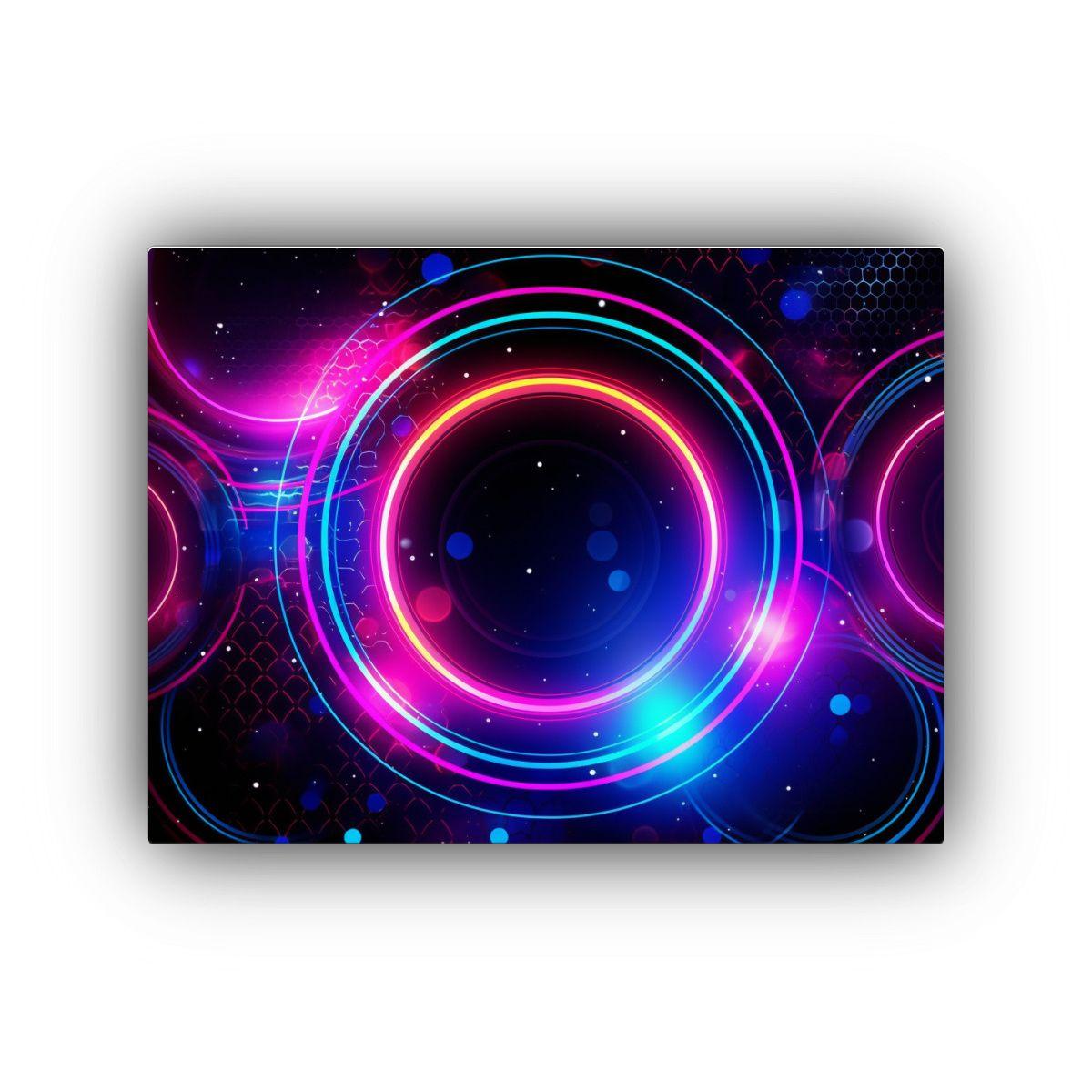 Pinturas De Decoración En Bastidor: Neon Con Líneas De Cir 120x80cm-0