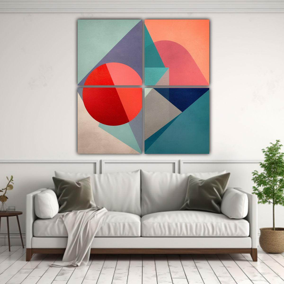 Cuatro Lienzos De Tela Abstractos Geométricos 180x180 Cm-2