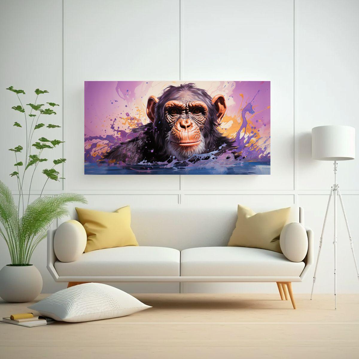 Cuadro Moderno Chimpancé En Colores Berenjena Y M 120x60cm-2