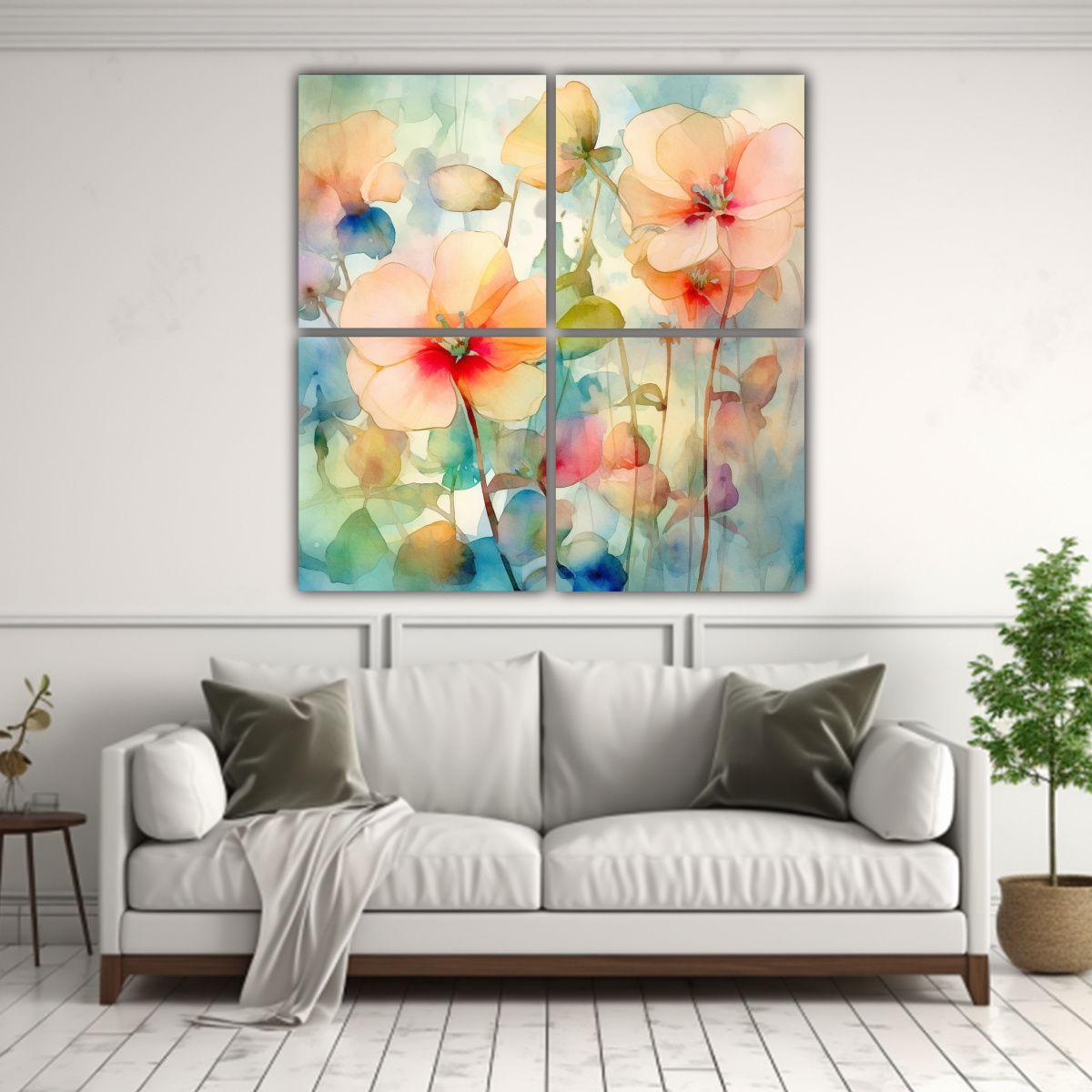 Cuatro Telas En Bastidor Abstracción Acuarela 100x100 Cm-2