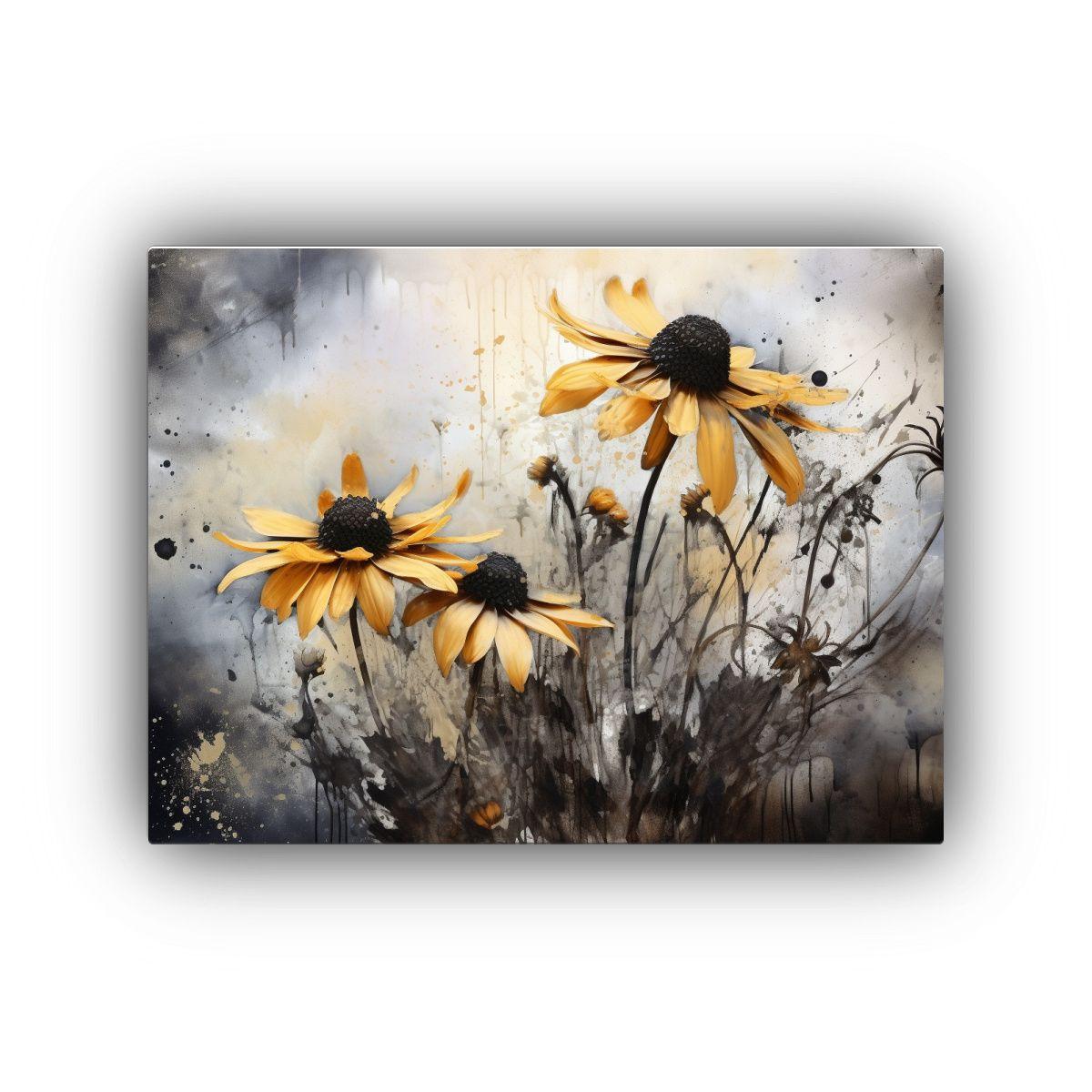 Pinturas Abstractas En Negro Para Decoración Con Flores De  90x60cm-0