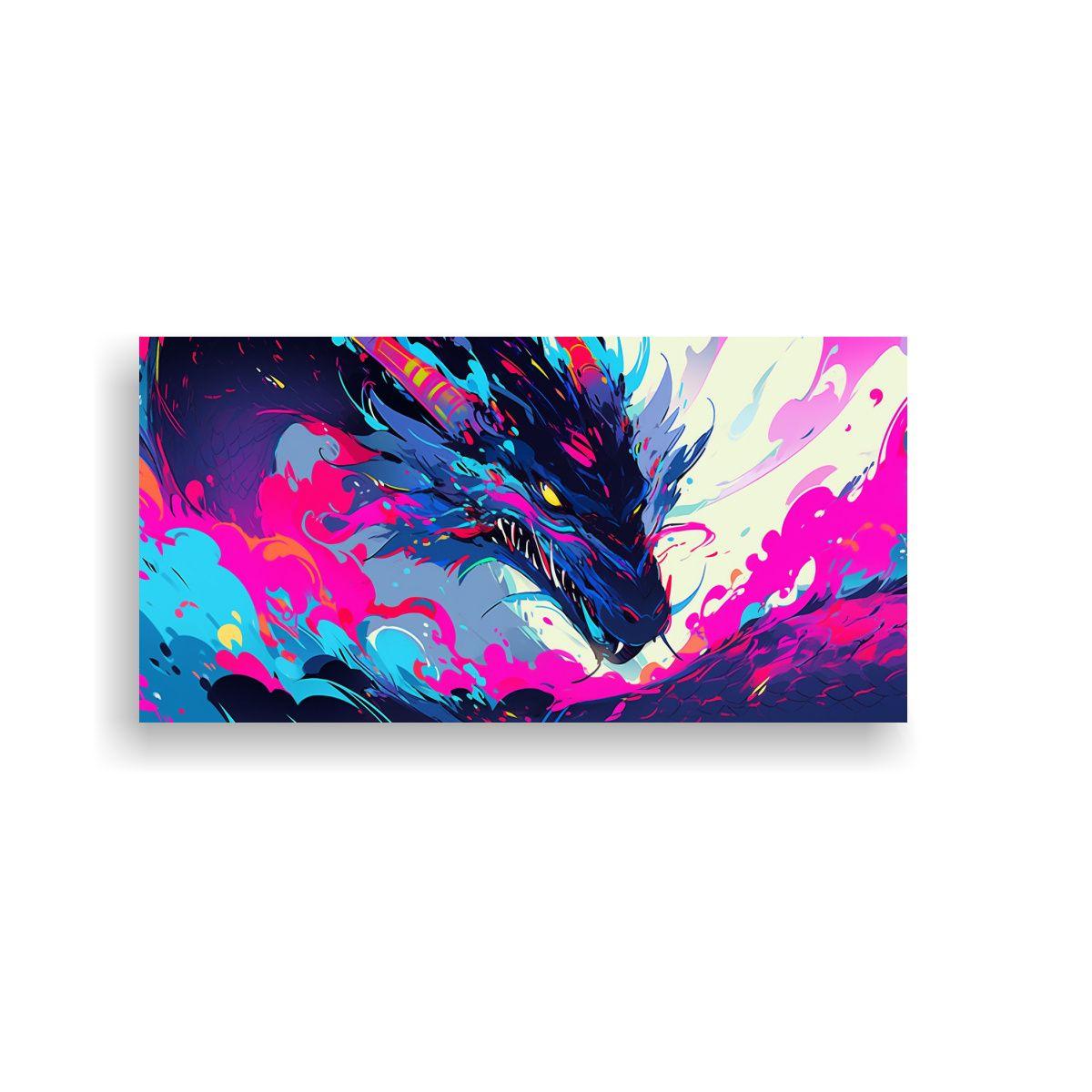Pintura Mural: Dragón Vibrante En Colores 60x30cm-0