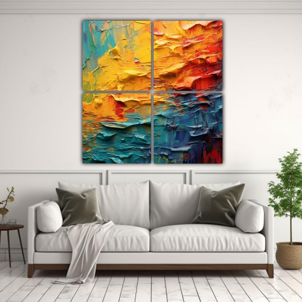Cuatro Lienzos De Tela Forma Perspectiva Arte 80x80 Cm-2