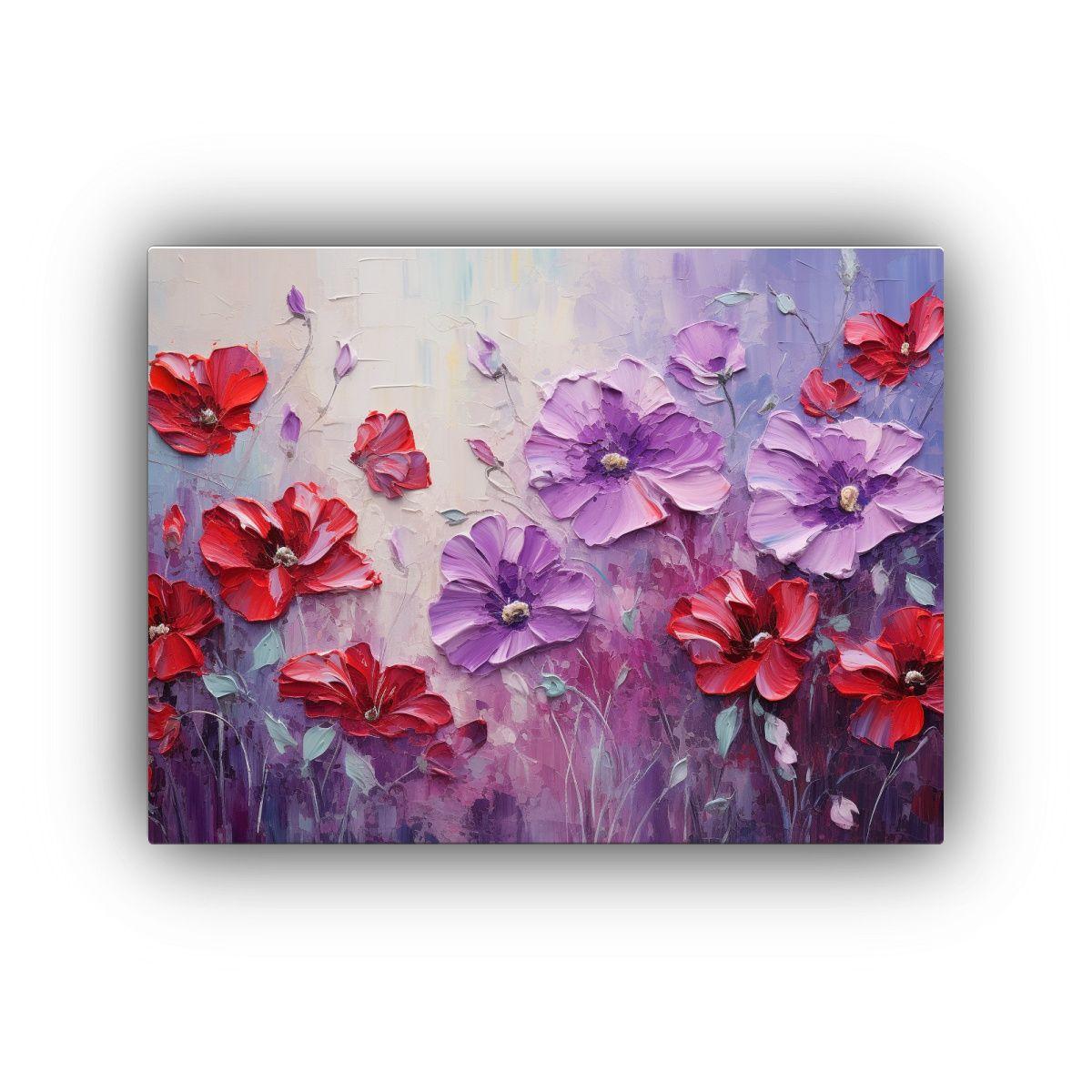 Pintura Multicolor Con Flores En Lienzo En Decoración. 60x40cm-0