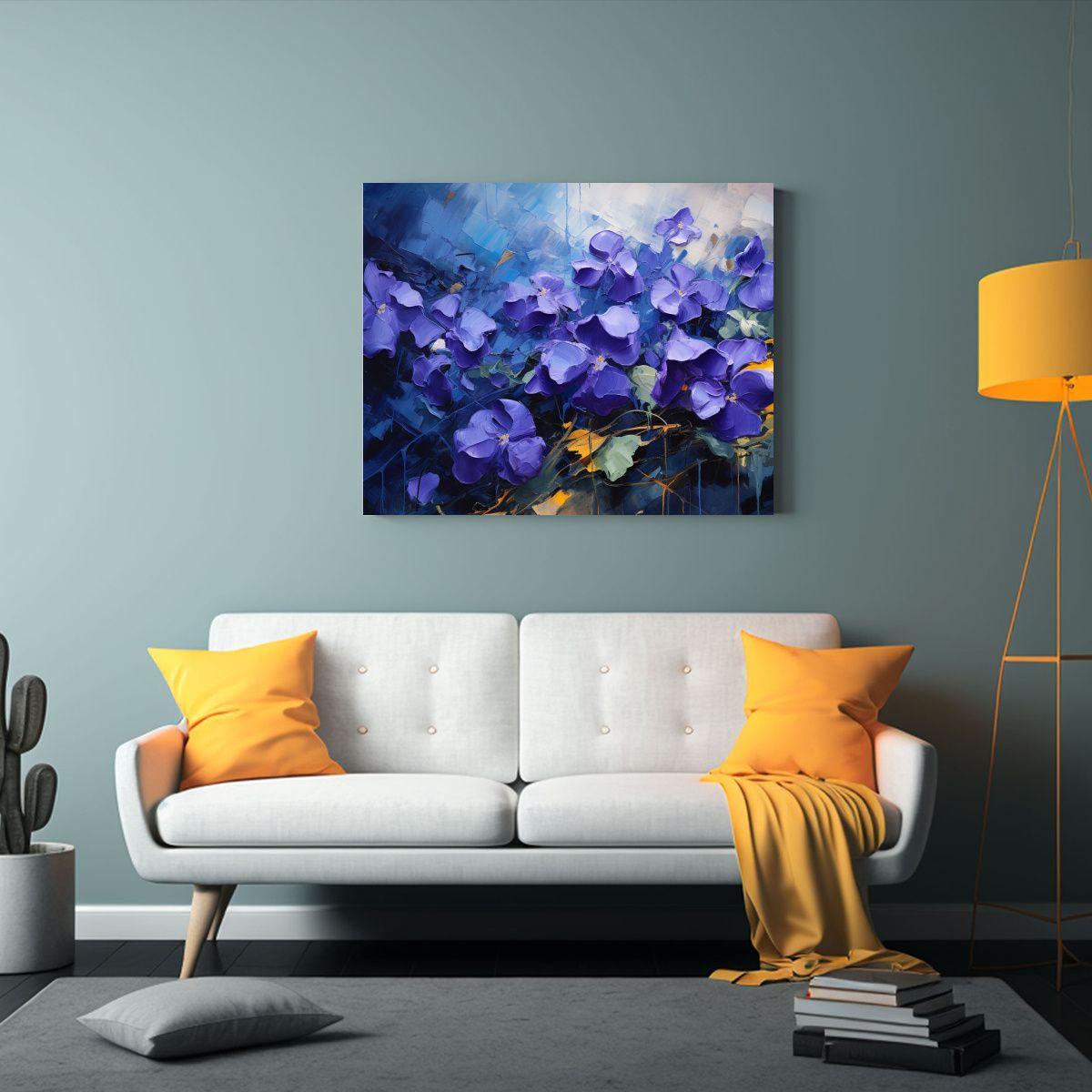Pintura Abstracta Detallada De Flores Violetas En óleo. 30x20cm-2
