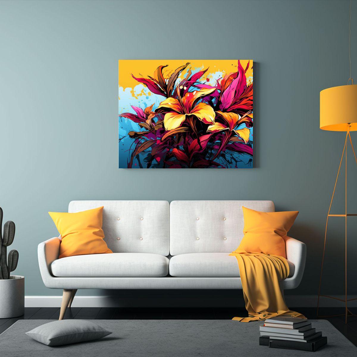 Pintura Decorativa: Árbol Tropical En Colores Vibrantes Y A 75x50cm-2