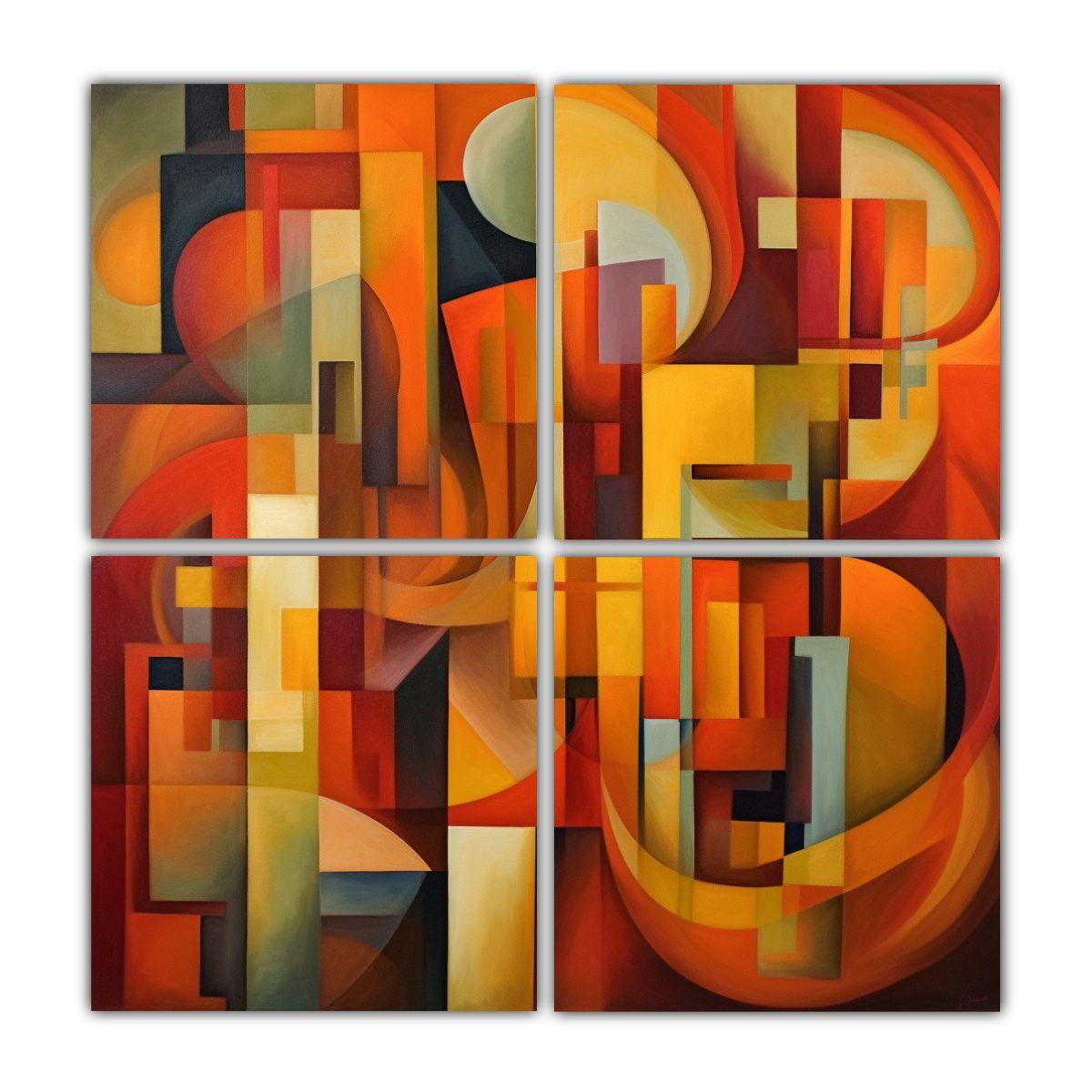 Cuadriptico Belleza Cubismo Abstracto Colores 40x40 Cm-0
