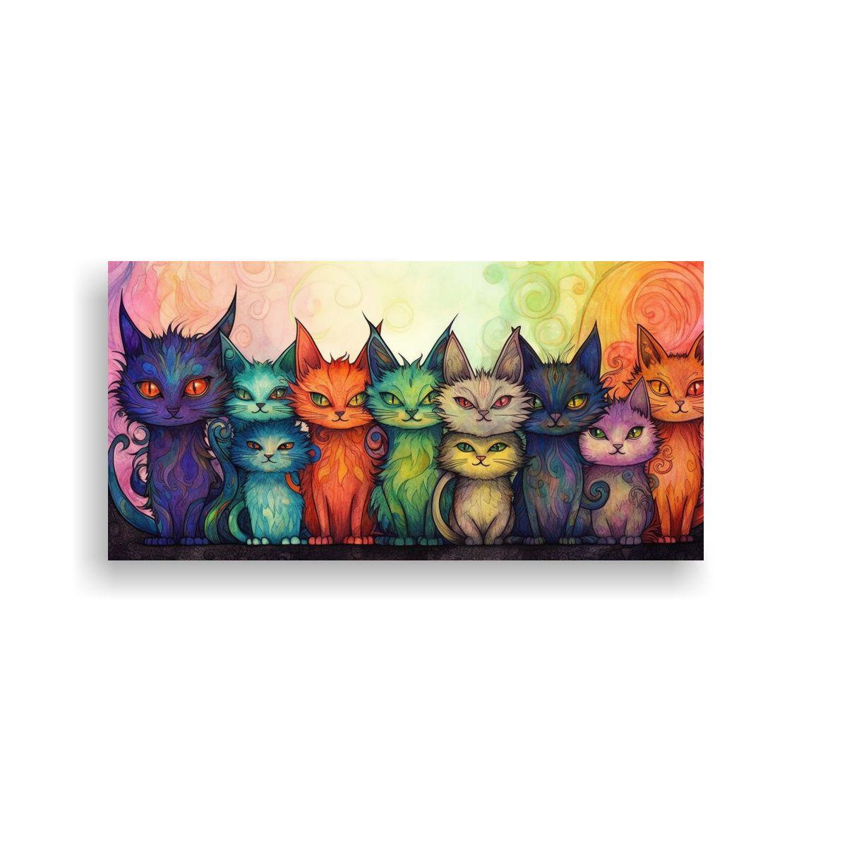 Pintura Lienzo Gatos Coloridos Por Tom Harvey 140x70 Cm-0