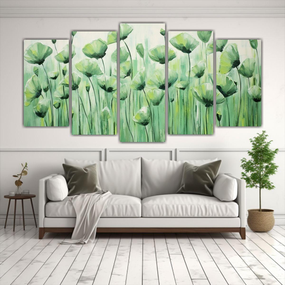 Cuadros Hermoso Multicolor De Amapolas Verdes En 200x100 Cm-2