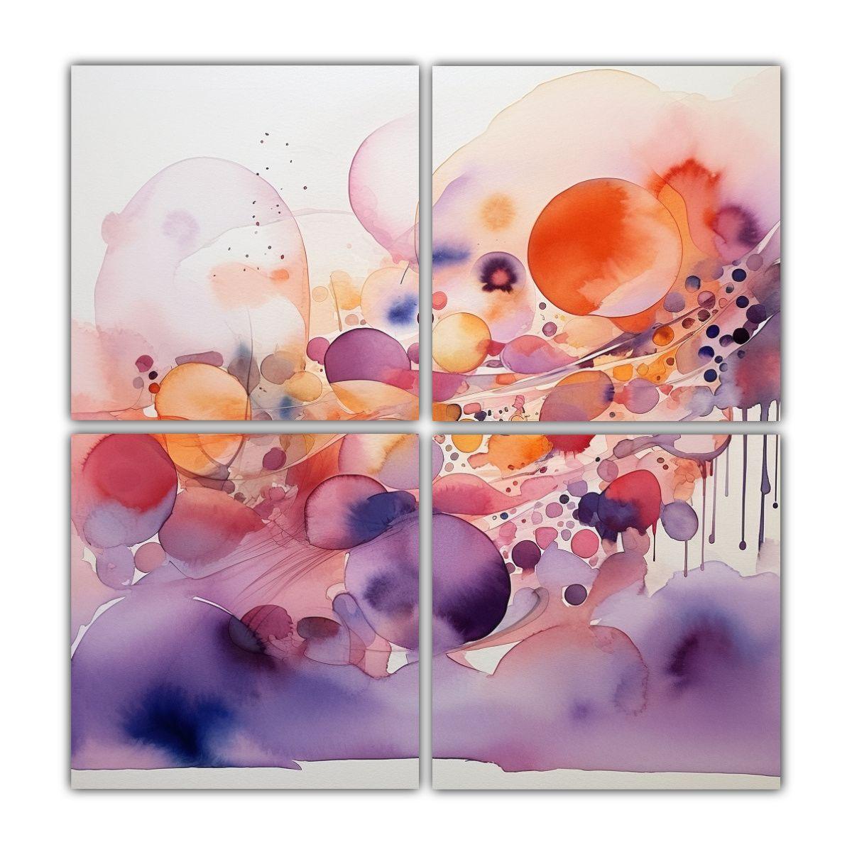 Cuatro Artes Hermoso Expresividad Acuarela 80x80 Cm-0