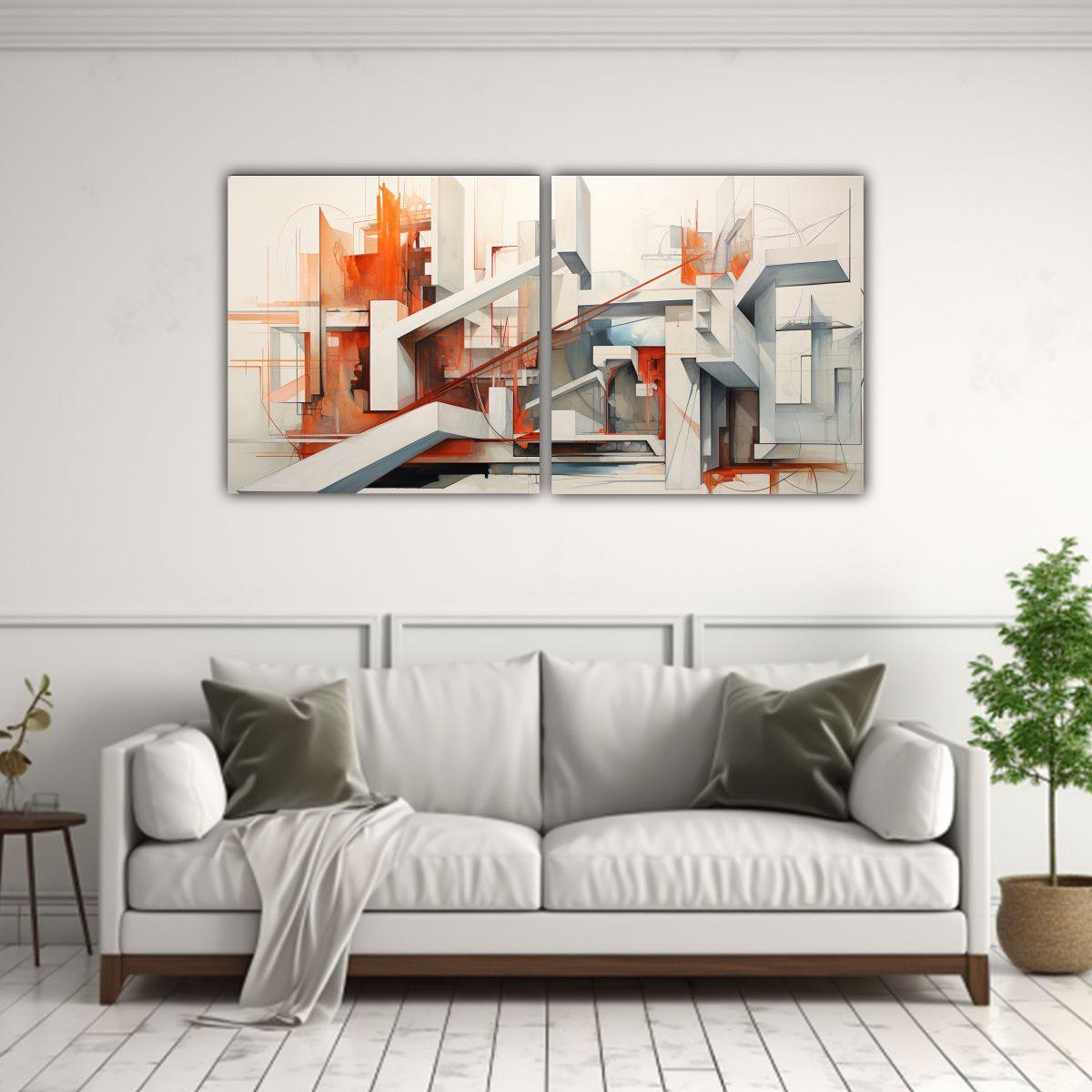 Conjunto De 2 Lienzos De Tela Abstracta 40x20 Cm-2