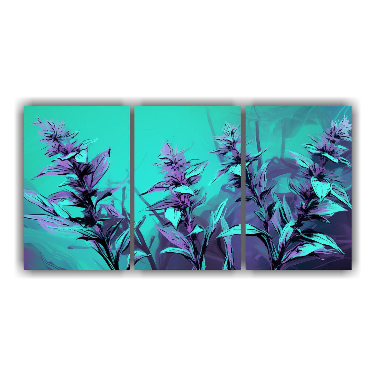 Tres Lienzos Imagen Multicolor De Hierbas De 90x45 Cm-0