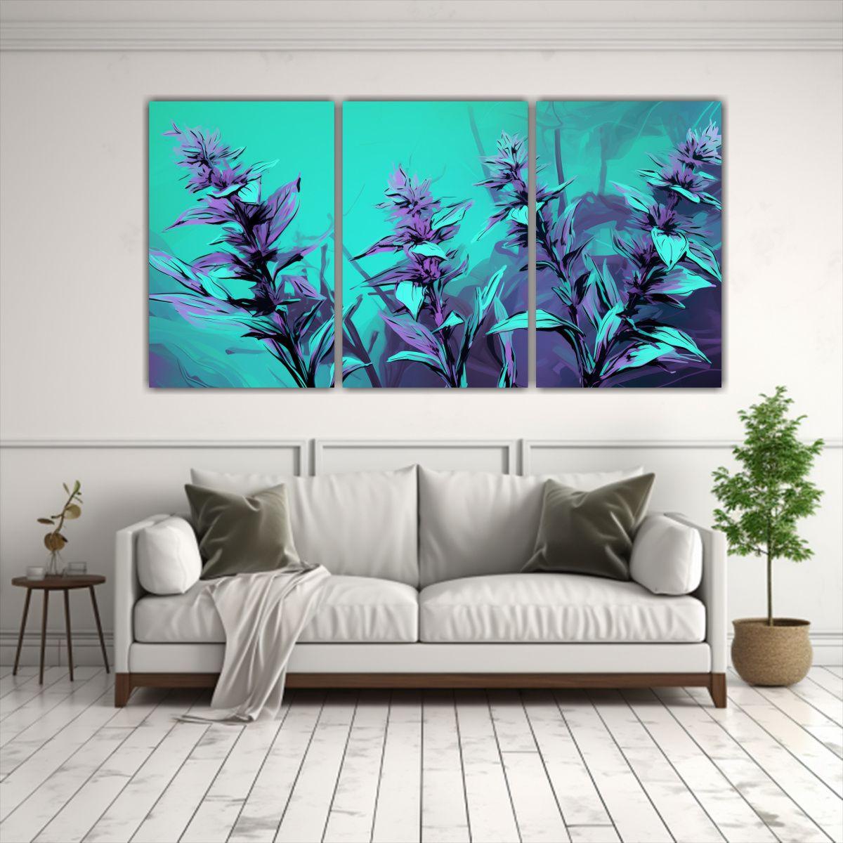 Tres Lienzos Imagen Multicolor De Hierbas De 90x45 Cm-2