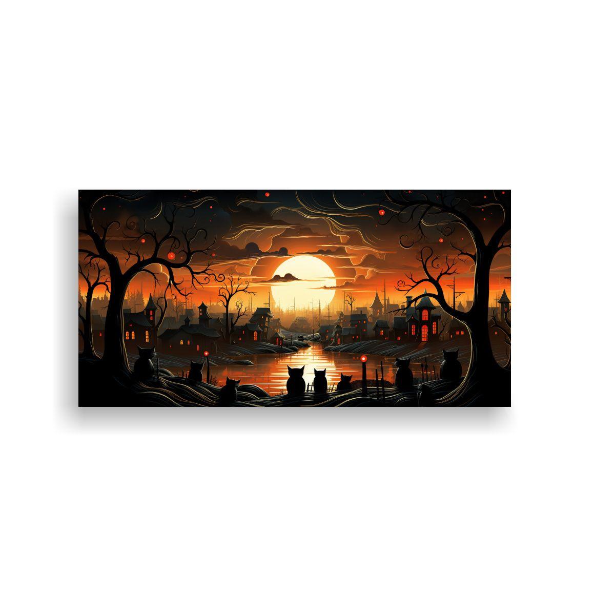 Cuadro Arte Gráfico De Gatos Negros En Tono 40x20cm-0