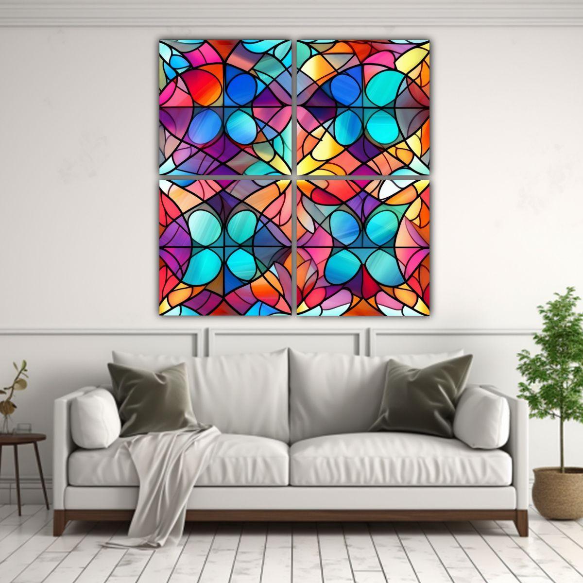 4 Lienzos Cuadro Vidrieras Vivas Para Decoración 180x180 Cm-2