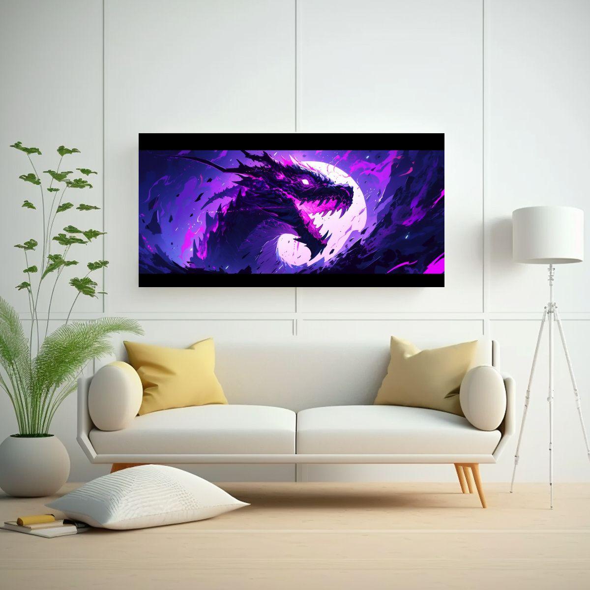 Pintura Decorativa De Dragón En Tonos Morados 100x50cm-2