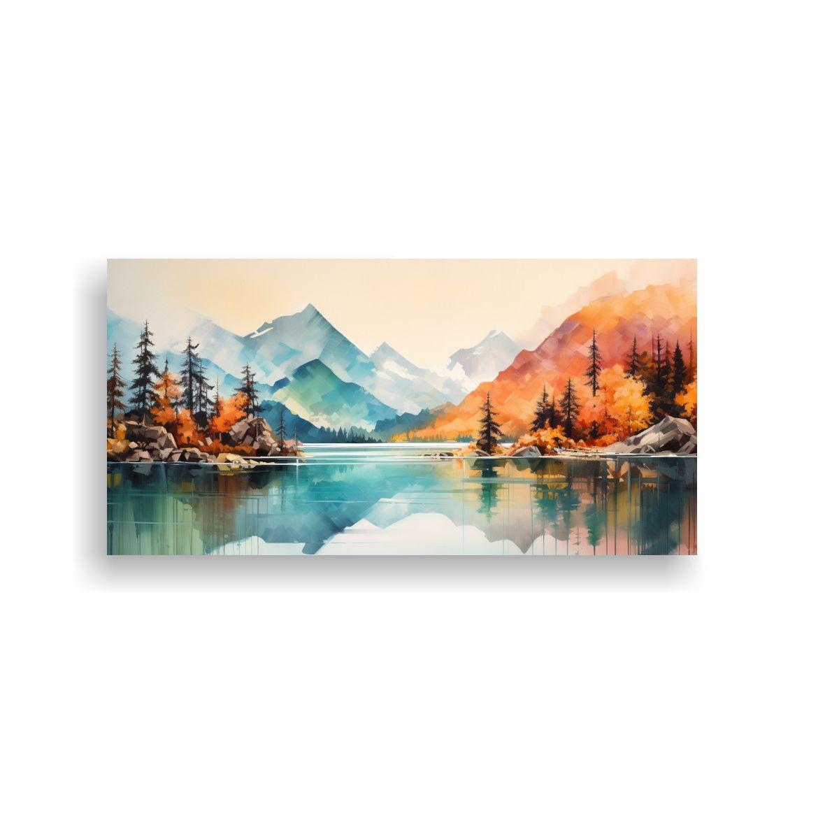 Pintura Abstracta De Montañas Y Lagos En Acuarela 120x60cm-0