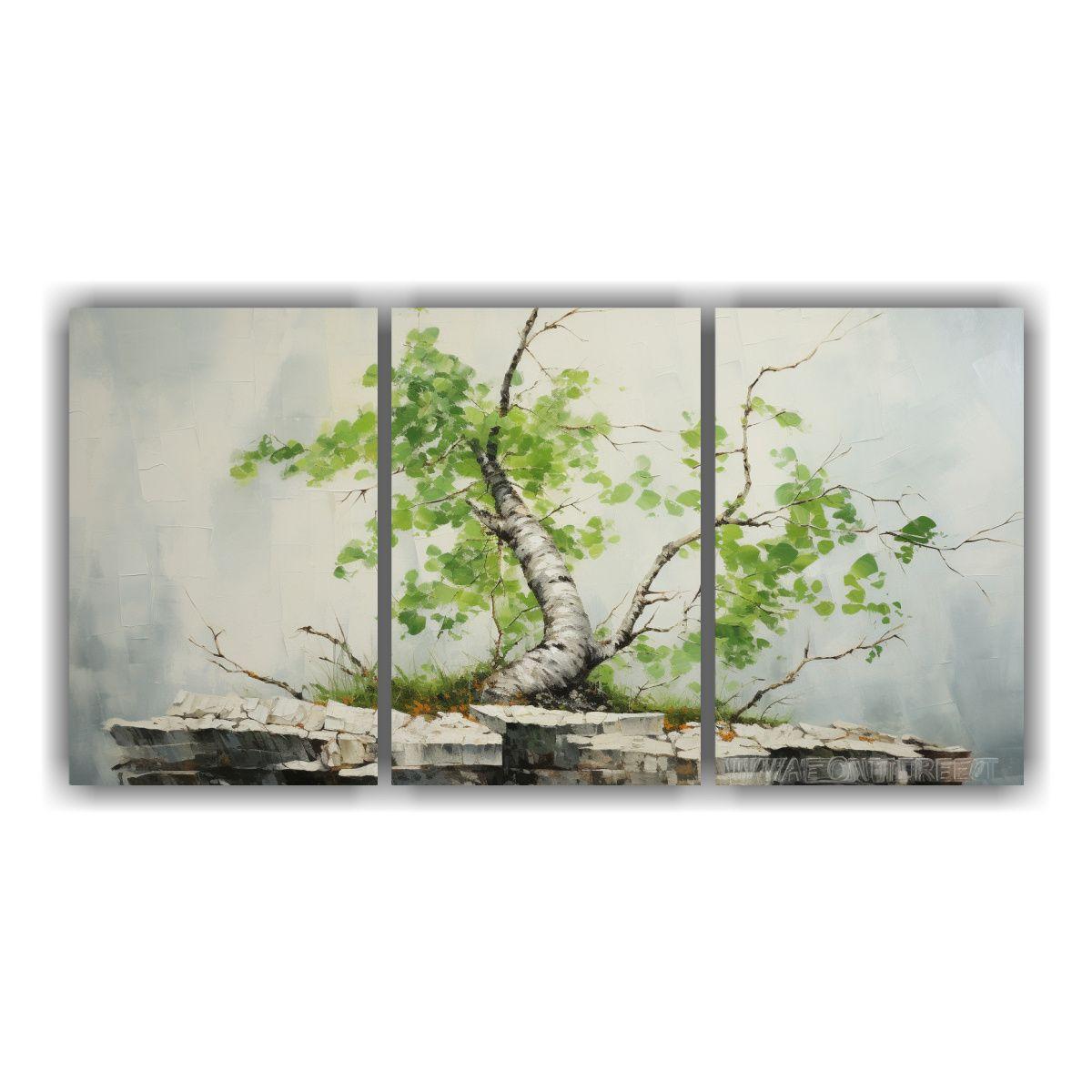 Pintura Abstracta De Un árbol Bonsái De Abedul, 60x30 Cm-0
