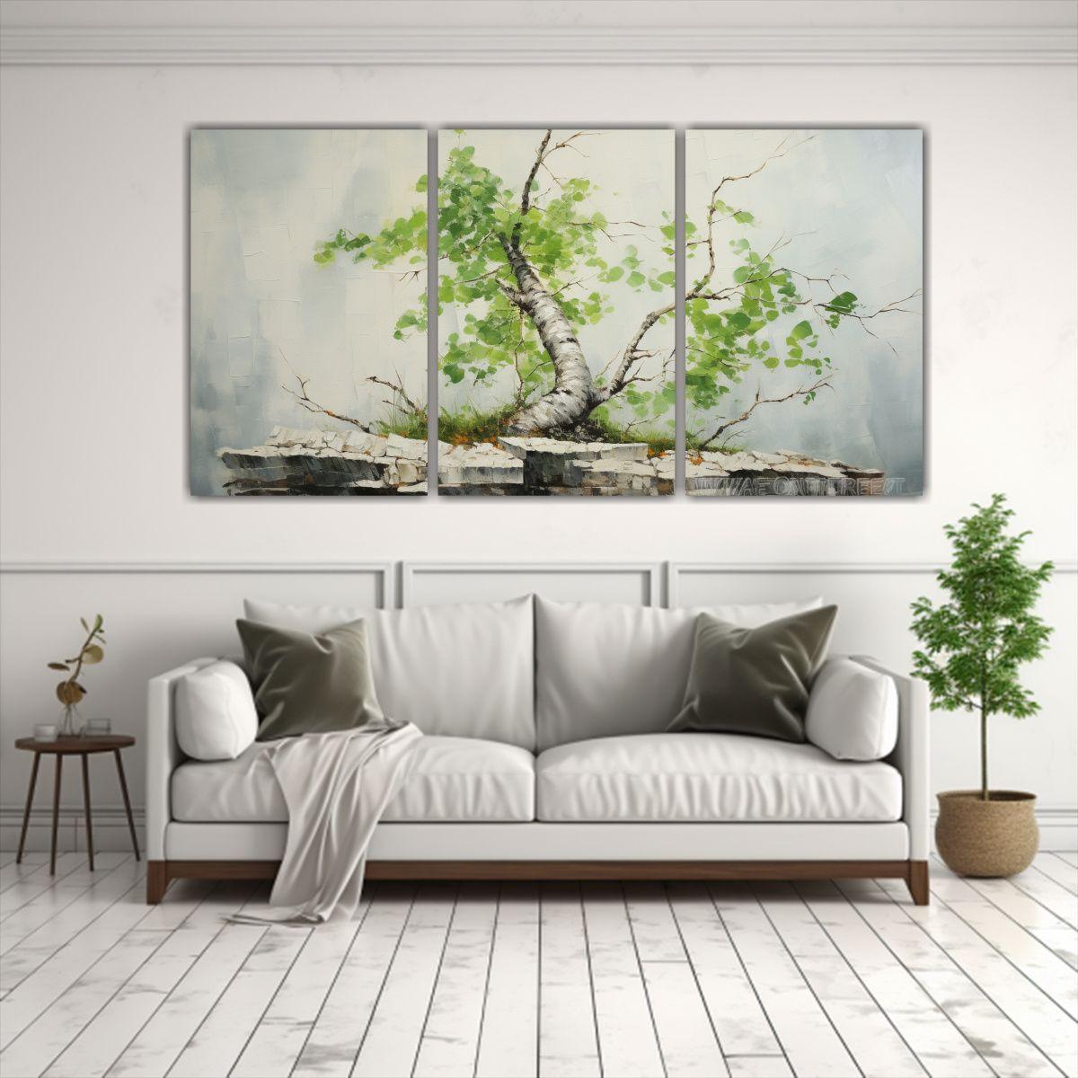 Pintura Abstracta De Un árbol Bonsái De Abedul, 60x30 Cm-2