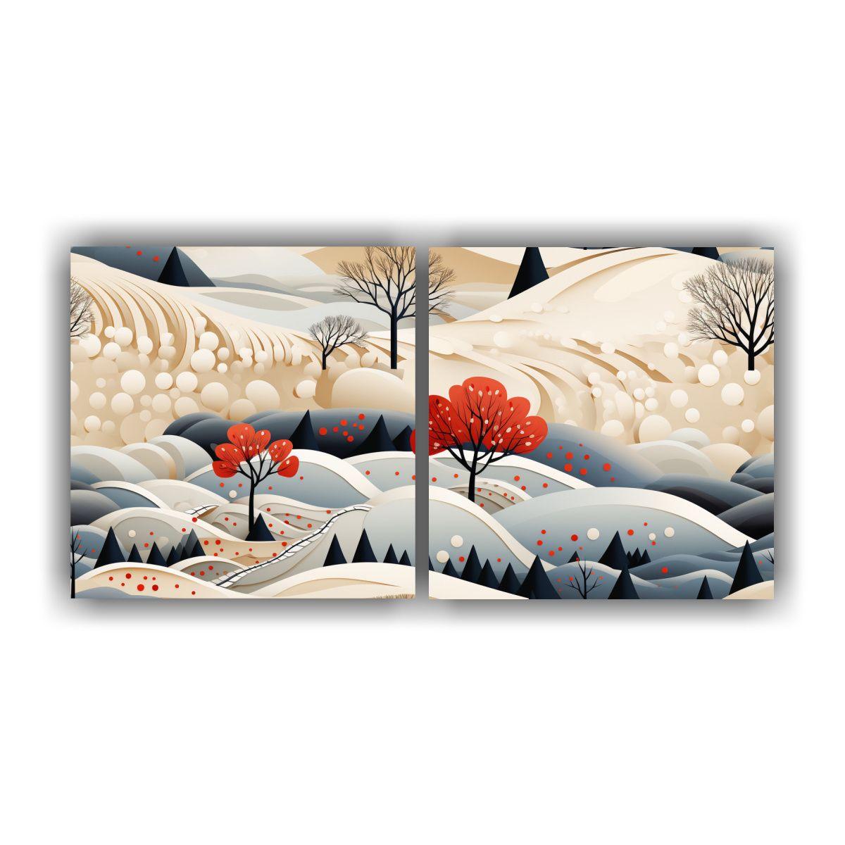 Conjunto De 2 Cuadros Dibujo Paisaje Escandinavo 140x70 Cm-0