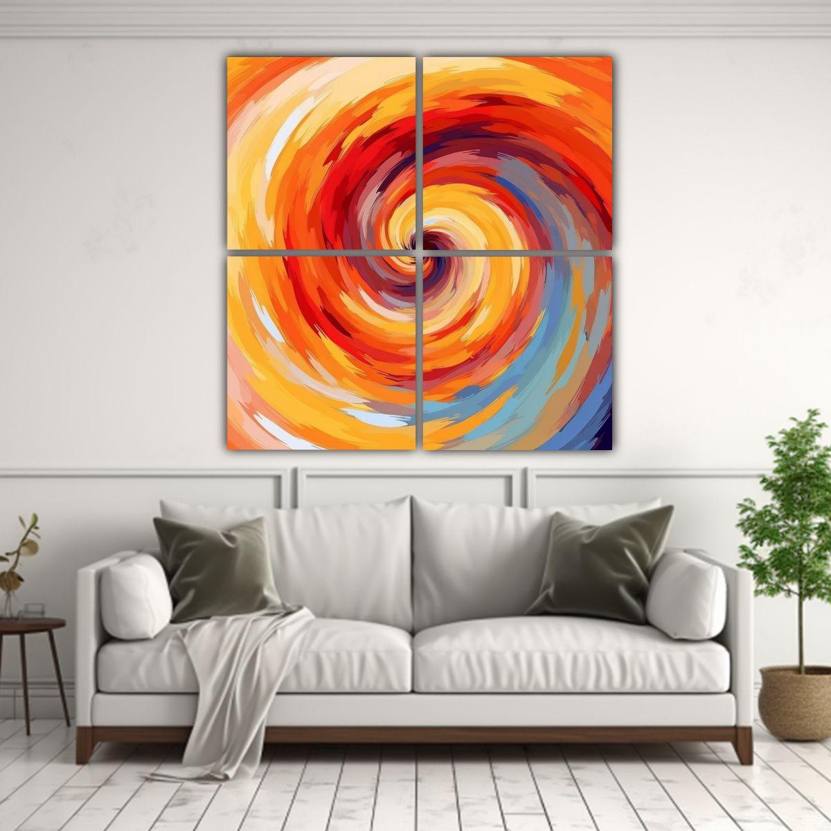 Cuatro Pinturas Vintage Abstractas De Lienzo 100x100 Cm-2