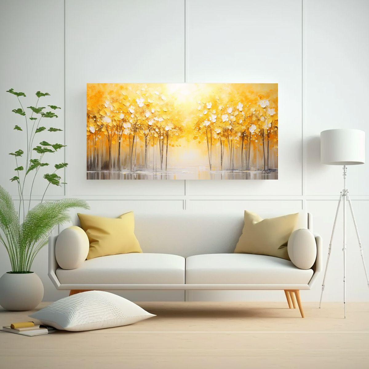 Cuadro Amarillo Plata Estilo Decoración Colores 140x70cm-2