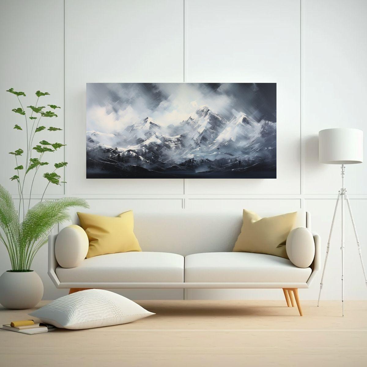Cuadro Abstracto De Majestuosas Montañas Nevadas 120x60cm-2