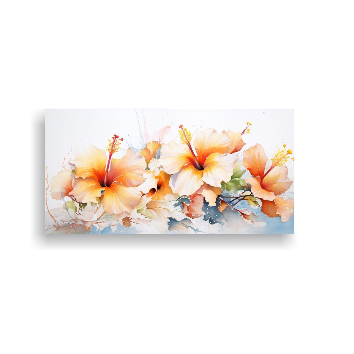 Pinturas Abstractas De Hibiscos Blancos Y 120x60 Cm-0
