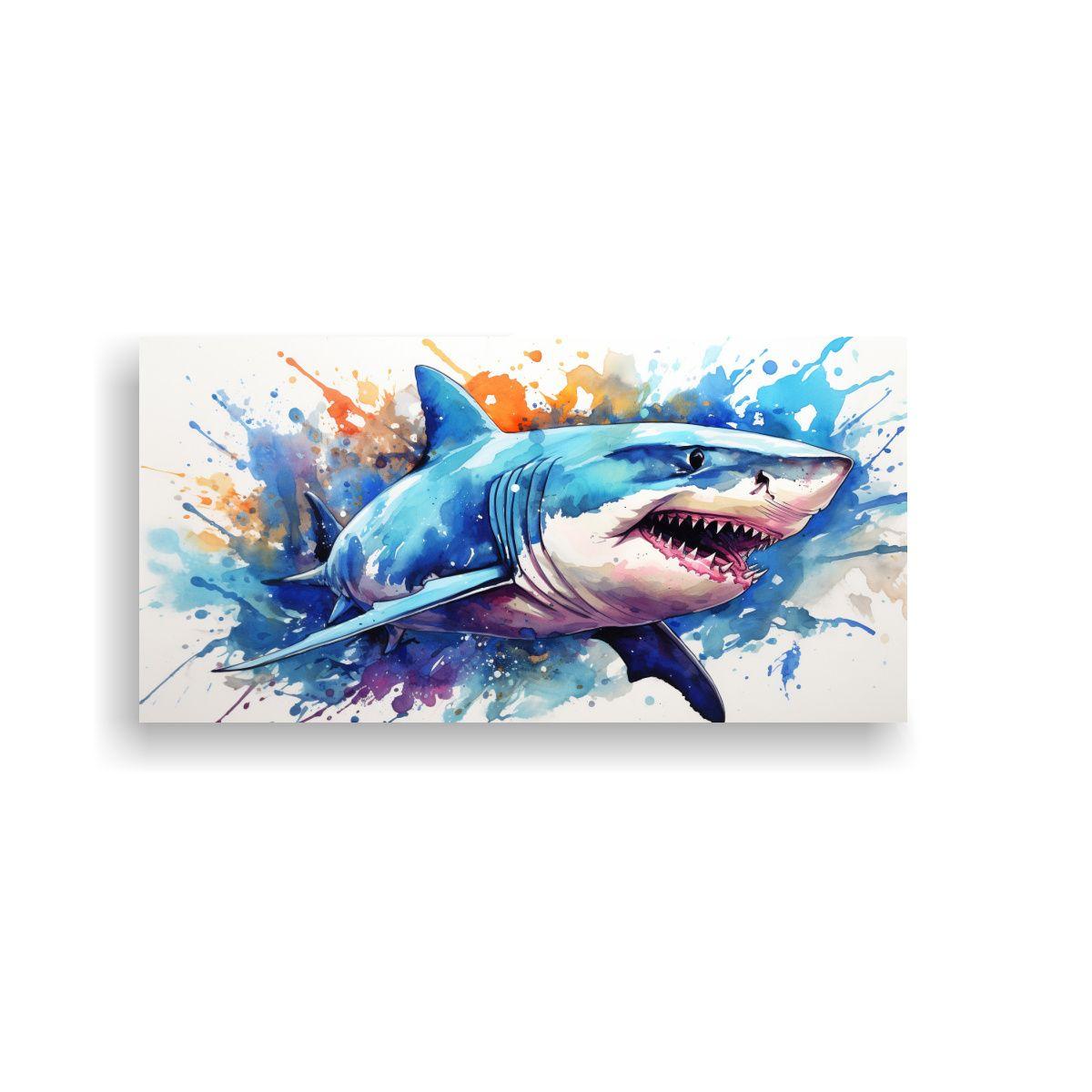 Pintura De Un Tiburón Tigre De Arena En Acuarelas 60x30cm-0