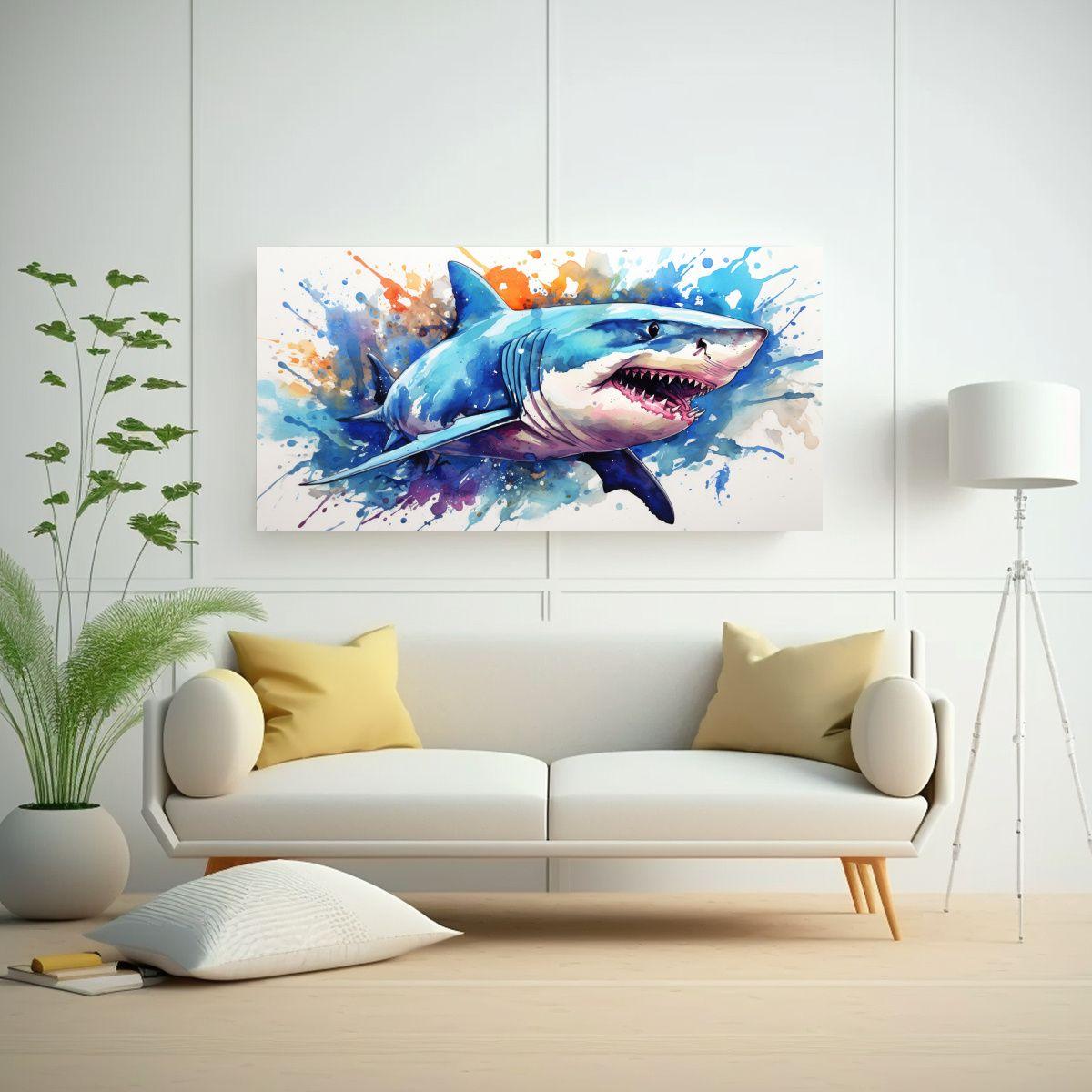Pintura De Un Tiburón Tigre De Arena En Acuarelas 60x30cm-2