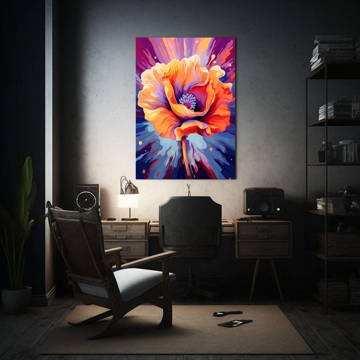 Cuadro Minimalista Lienzo De Una Amapola Naranja 50x65cm-2