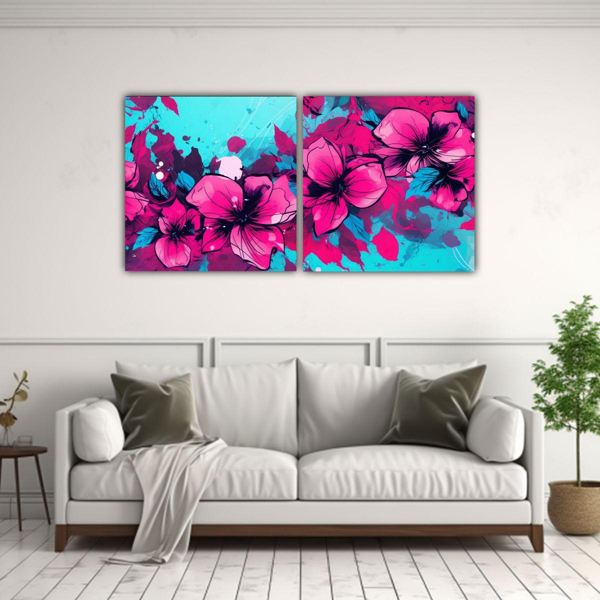 Pinturas Decorativas Vintage En Turquesa Y Rosa 140x70 Cm-2