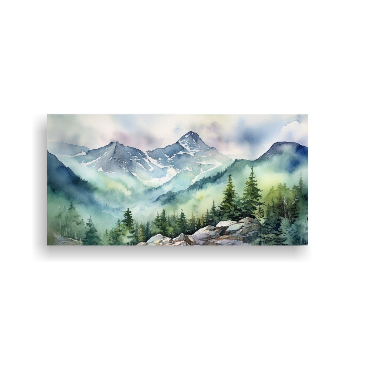 Cuadro De Montaña En Acuarela, Paisaje Escénico 120x60cm-0