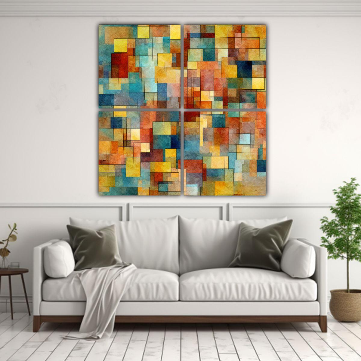 Cuatro Lienzos Abstracto Vintage De Vitalidad, 180x180 Cm-2