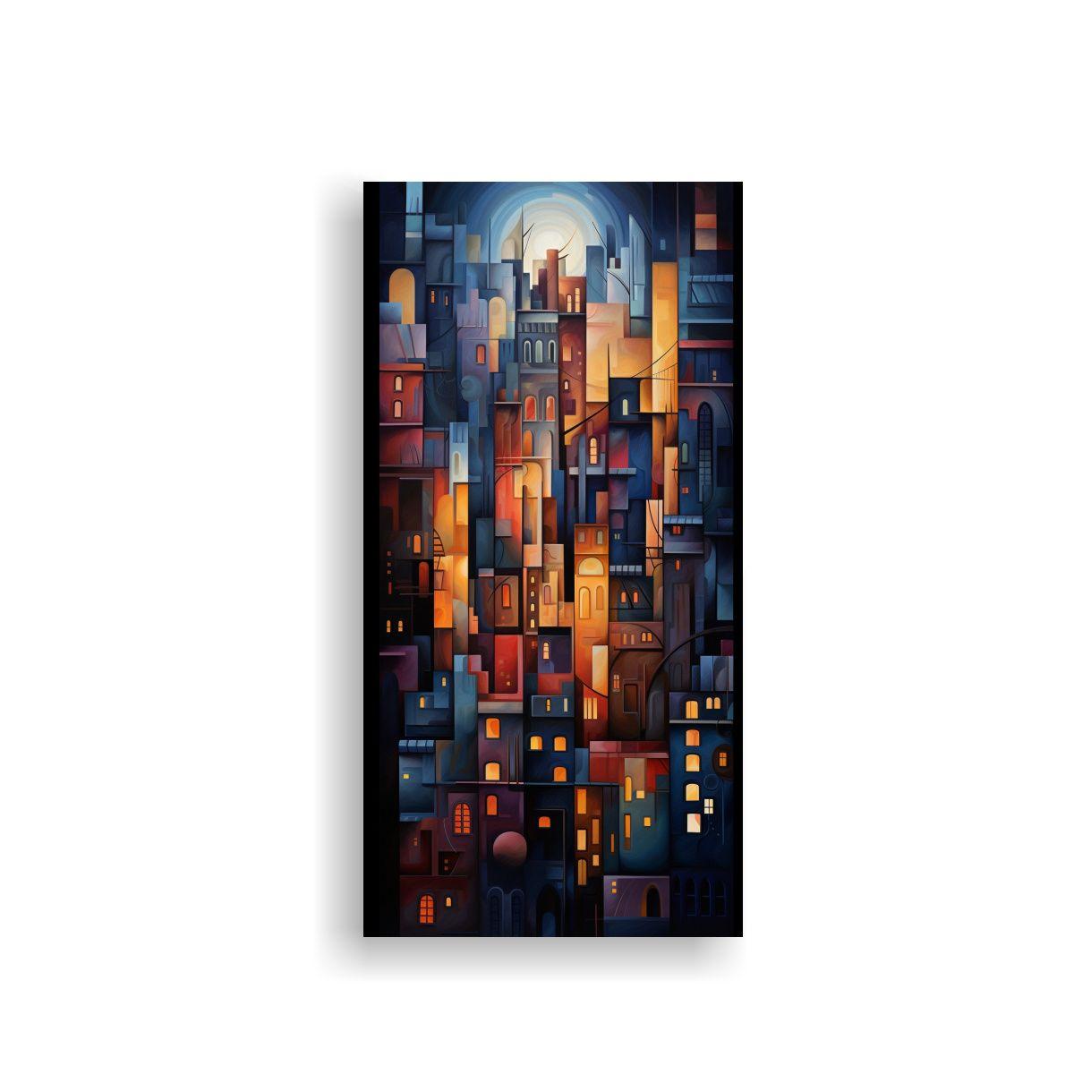 Pintura Decorativa Cubista De Paisaje Urbano En Ar 60x120cm-0