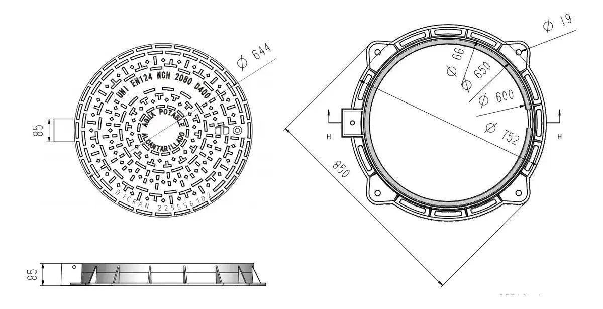 Tapa Alcantarillado Ductil Clase D400 Nch 2080-2