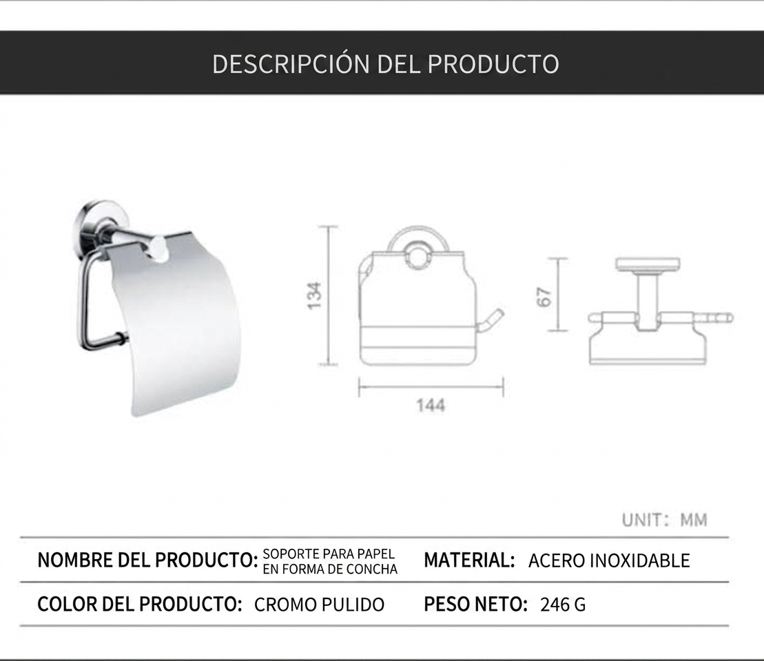 Soporte Papel Higiénico Acero Inoxidable a Muro Premium-7