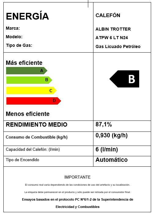 Calefón ATPW 6 LT N24 Tiro Natural Gas Licuado-6