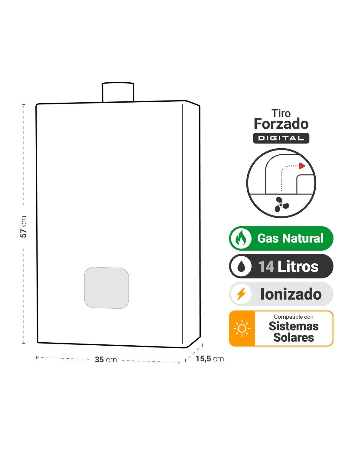 Calefont Tiro Forzado, Digital, 14 litros, Gas Natural-2