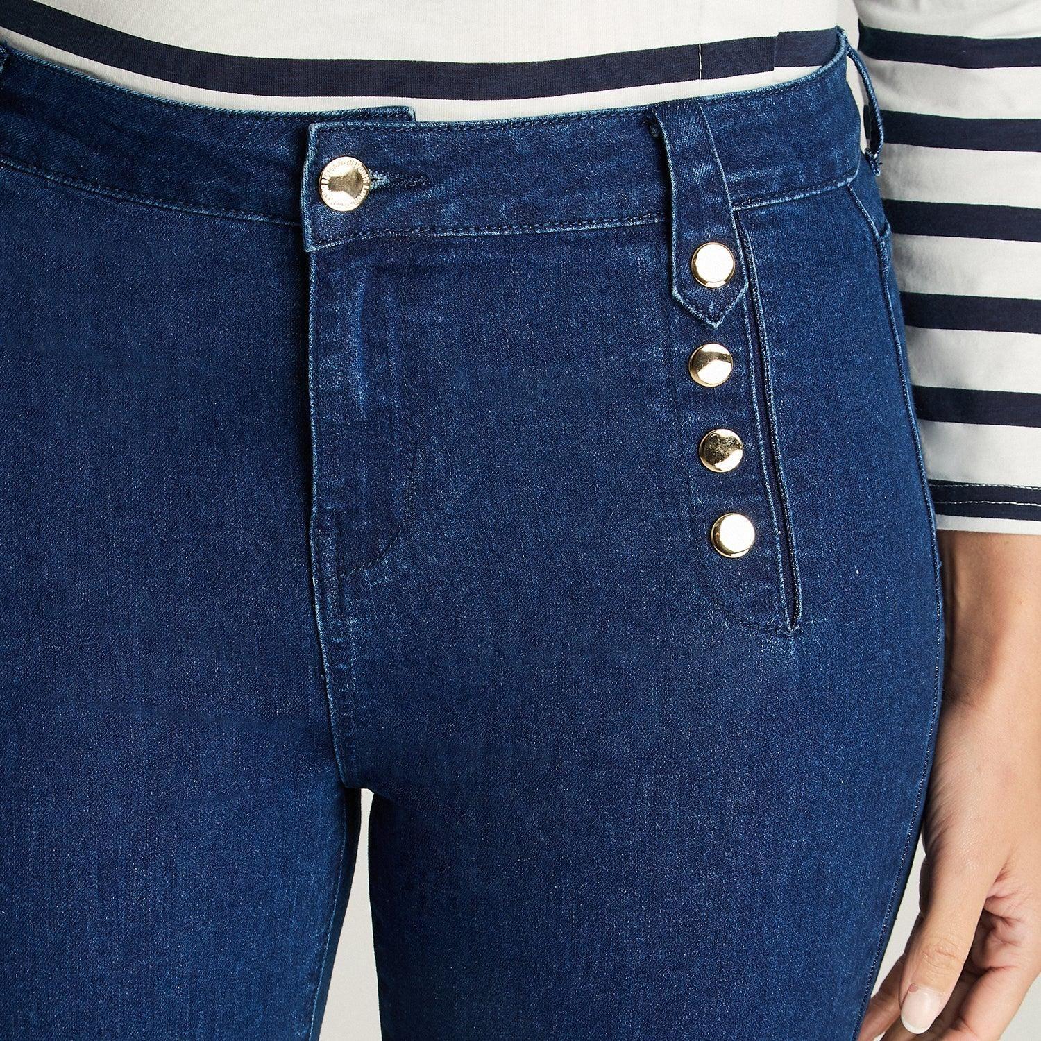 Jeans Flare Con Botones Azul-2