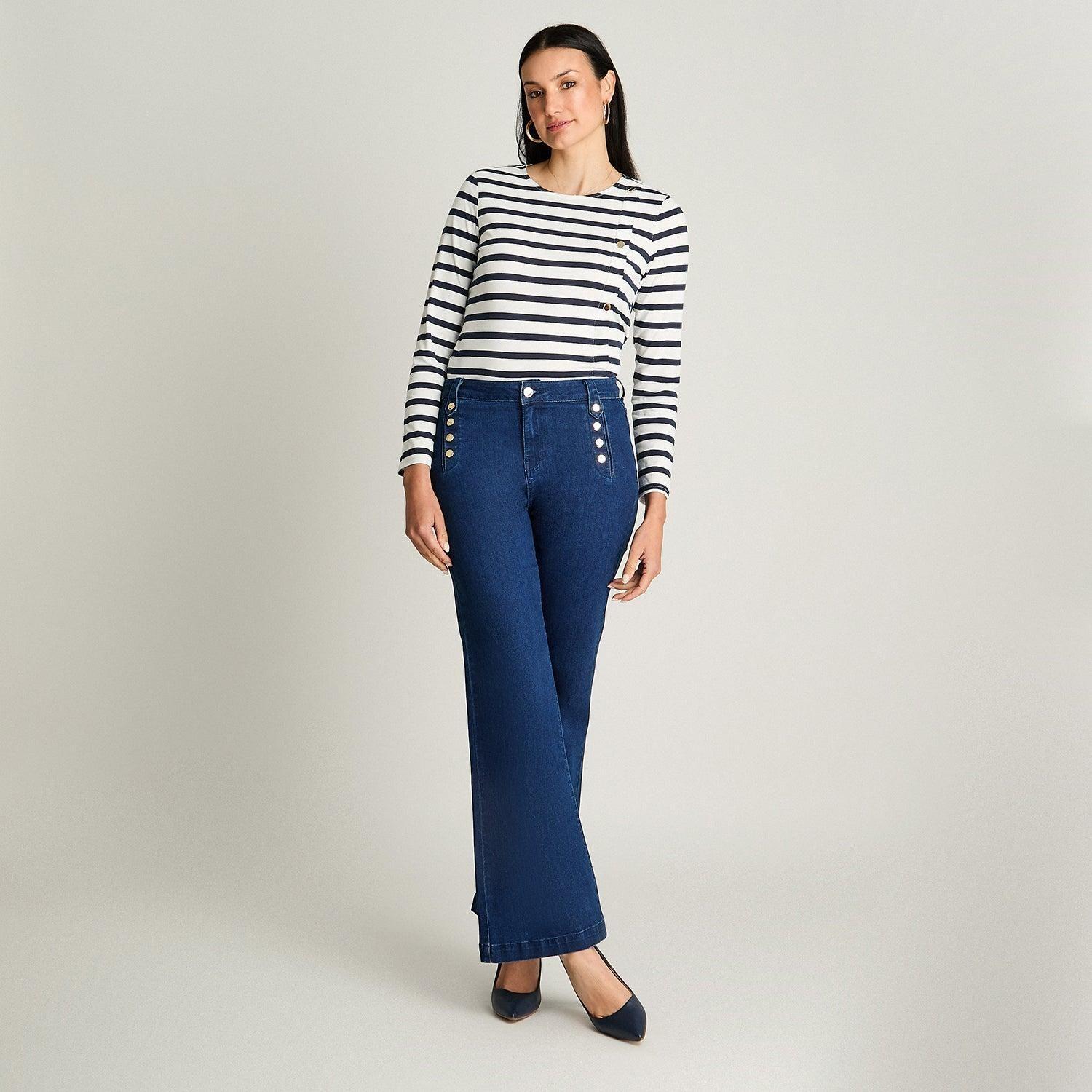 Jeans Flare Con Botones Azul-3