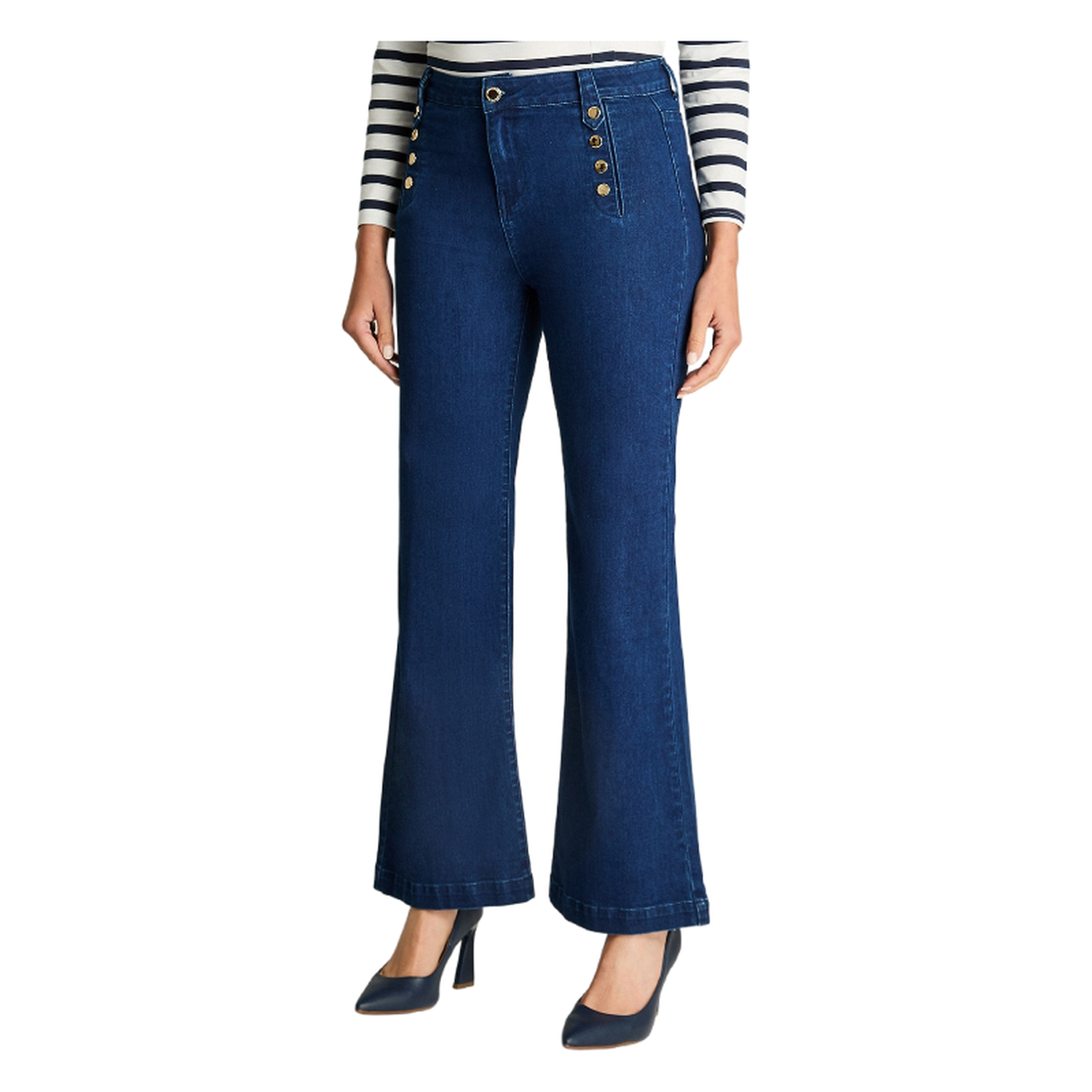Jeans Flare Con Botones Azul-0