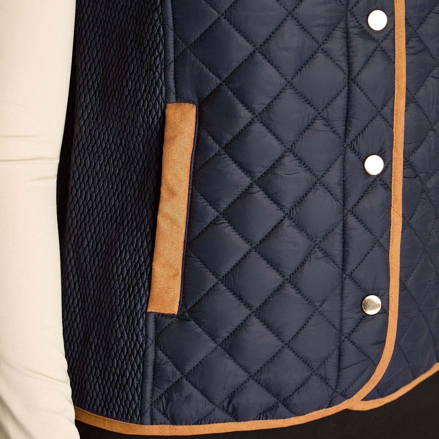 Parka Azul Sin Mangas Acolchada con Detalles en Suede-2