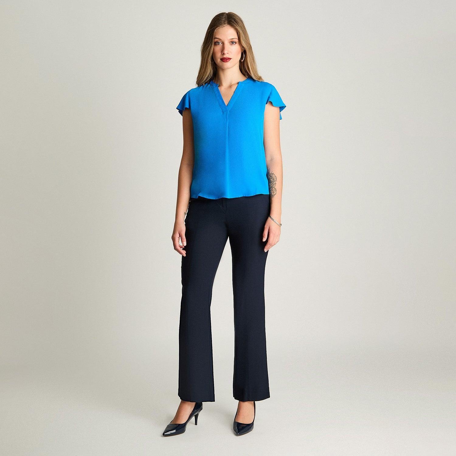 Blusa Escote Mao Manga Corta Con Vuelo Celeste-3