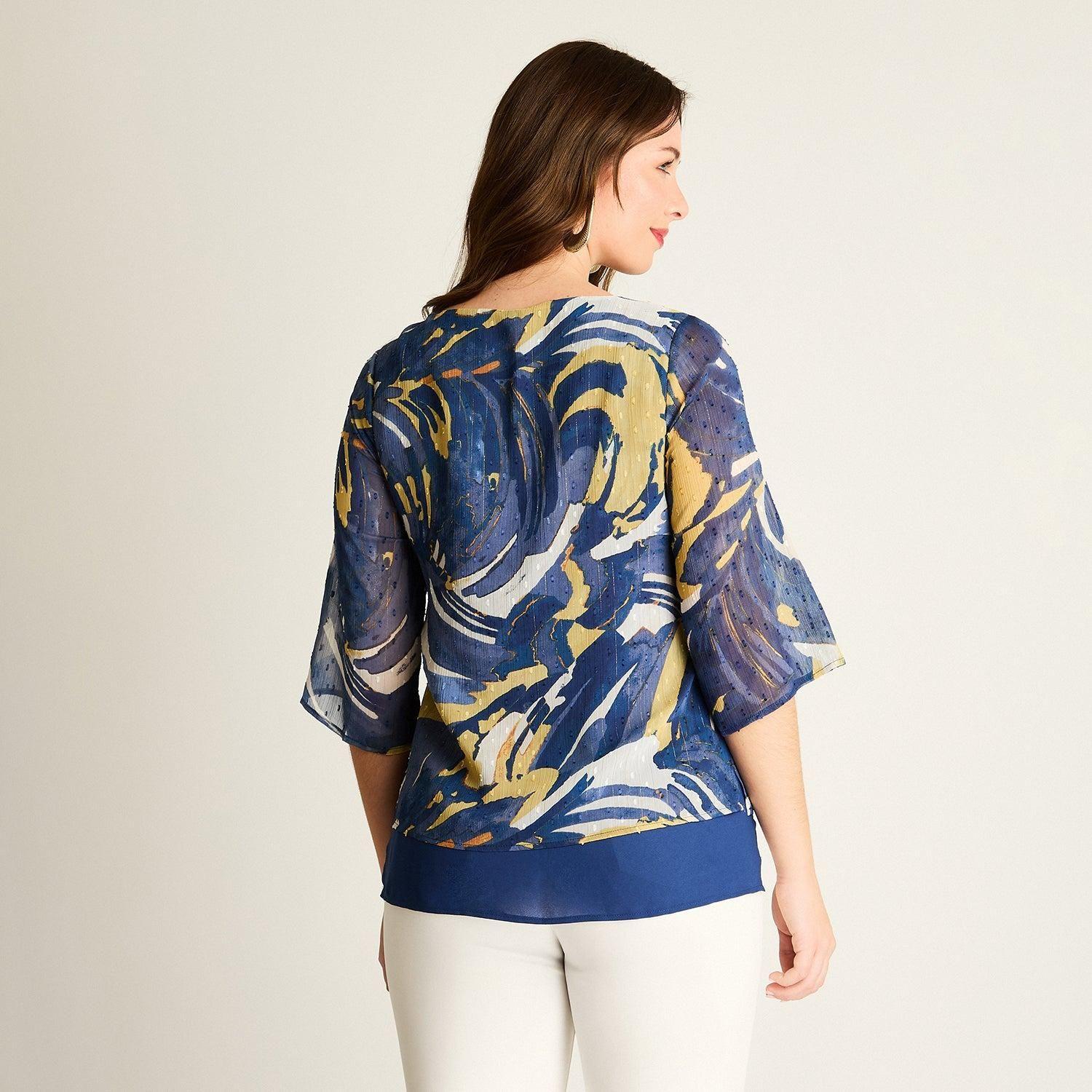 Blusa Azul Estampada con Capas-1