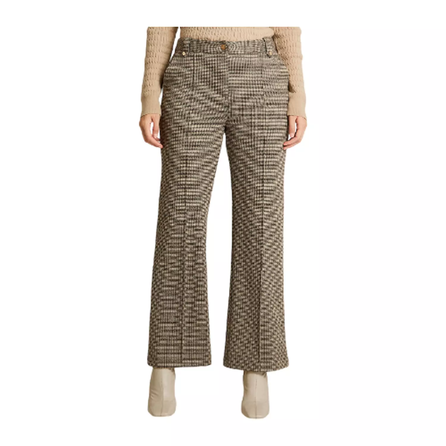 Pantalón Formal Beige con Estampado Cuadrille Clásico Corte Recto-0