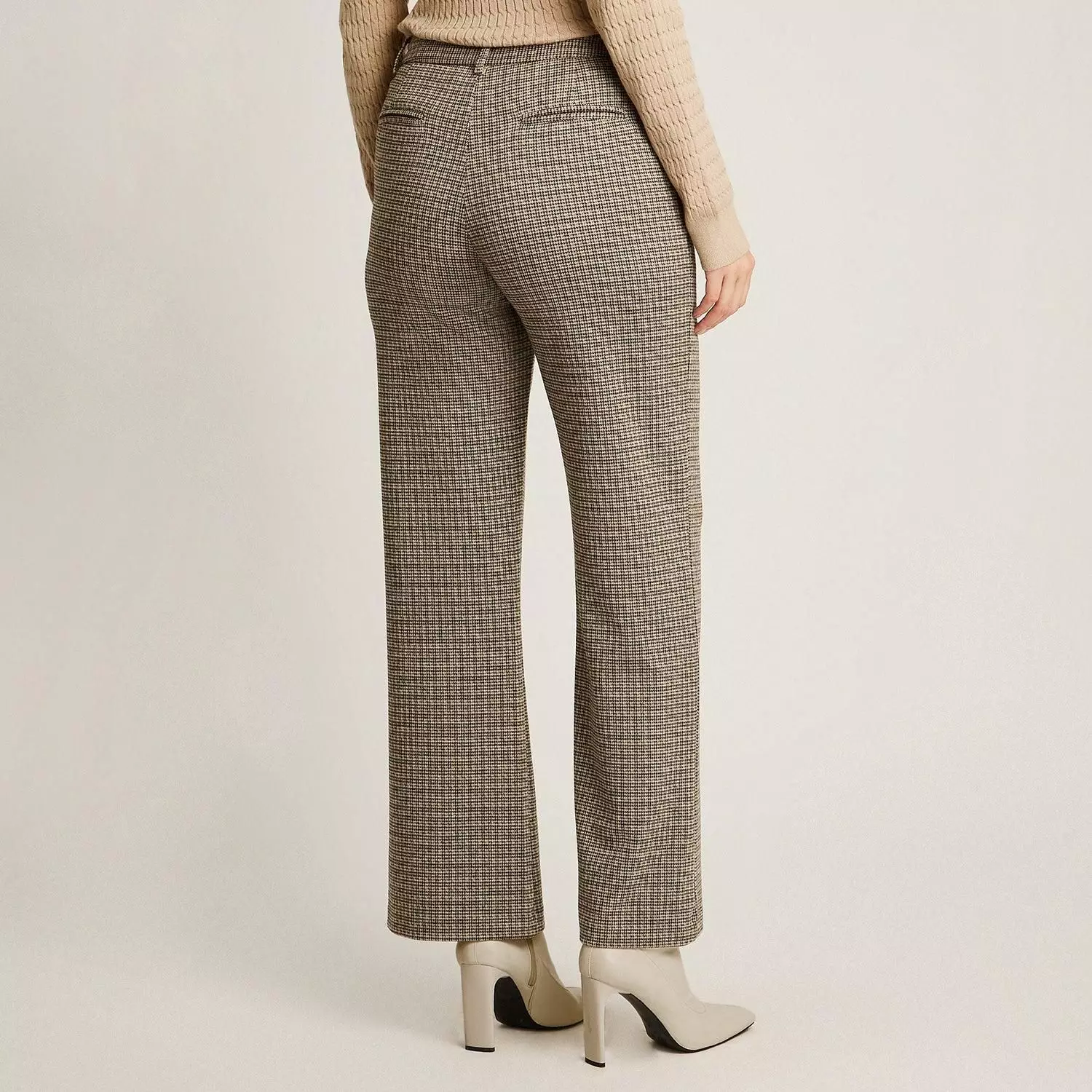 Pantalón Formal Beige con Estampado Cuadrille Clásico Corte Recto-1