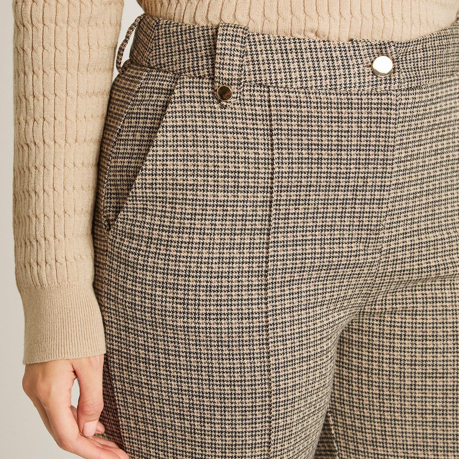 Pantalón Formal Beige con Estampado Cuadrille Clásico Corte Recto-2